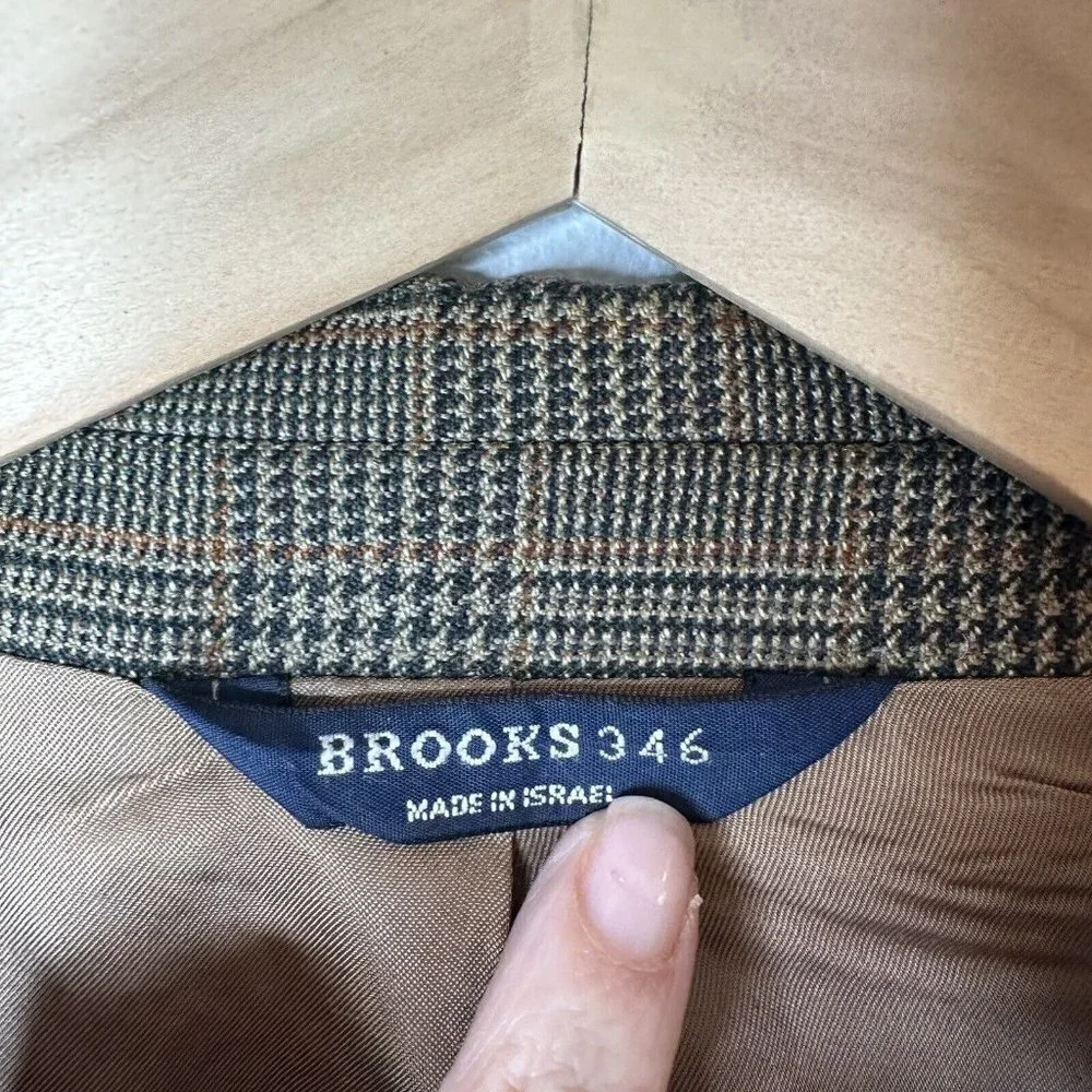Brooks Brothers 346 Men's 3-Button Blazer Brown Houndstooth‎ 100% Wool Size 44R